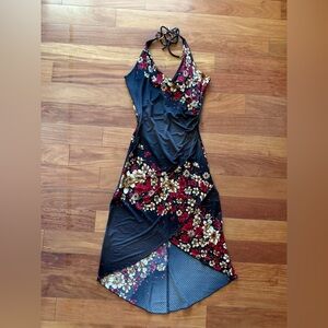 Y2K Knitenjin Black and Red Floral Halter Dress